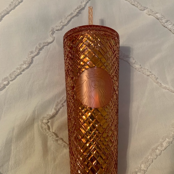 Starbucks Holiday 2021 Rose Gold Jeweled Cold Cup 24oz Winter Christmas